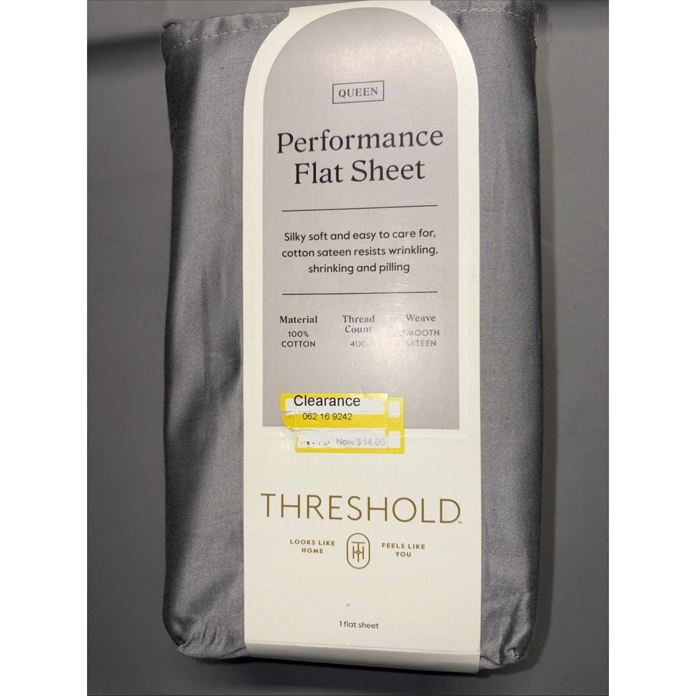 Threshold Queen Size 400 Thread Count Performance Flat Sheet - Classic‎ Gray